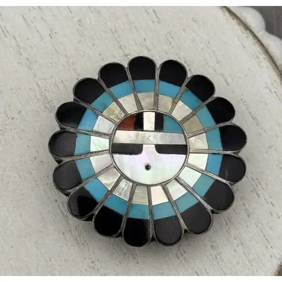 Vintage Native American Sterling Silver And Multi-Stone Inlay Belt Buckle 18.10G - Picture 1 of 6